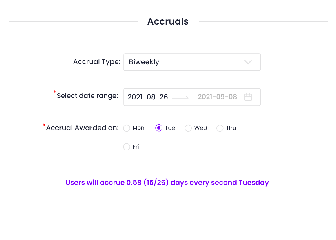 accruals Vacation Calendar Tracker Features