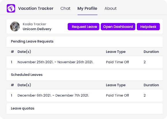 My Profile Tab Vacation Tracker for Microsoft Teams – Features