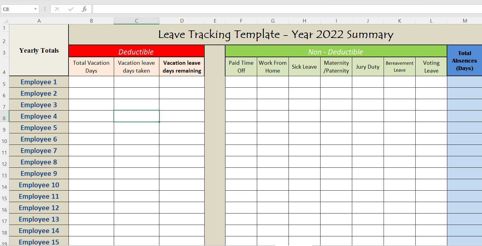 excel vacation schedule template