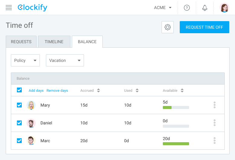 clockify pto tracking software