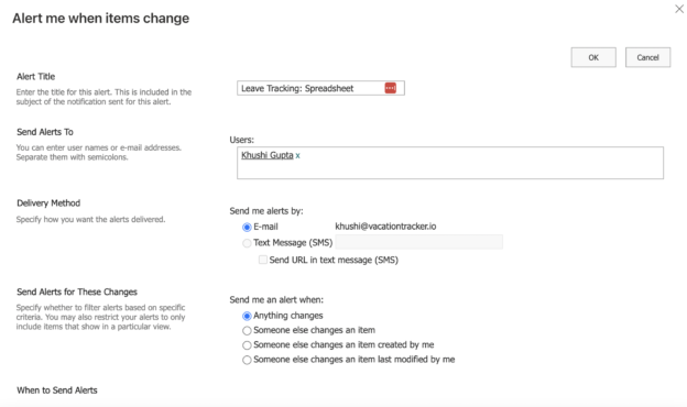 How To Set Up Notifications in Excel - Vacation Tracker